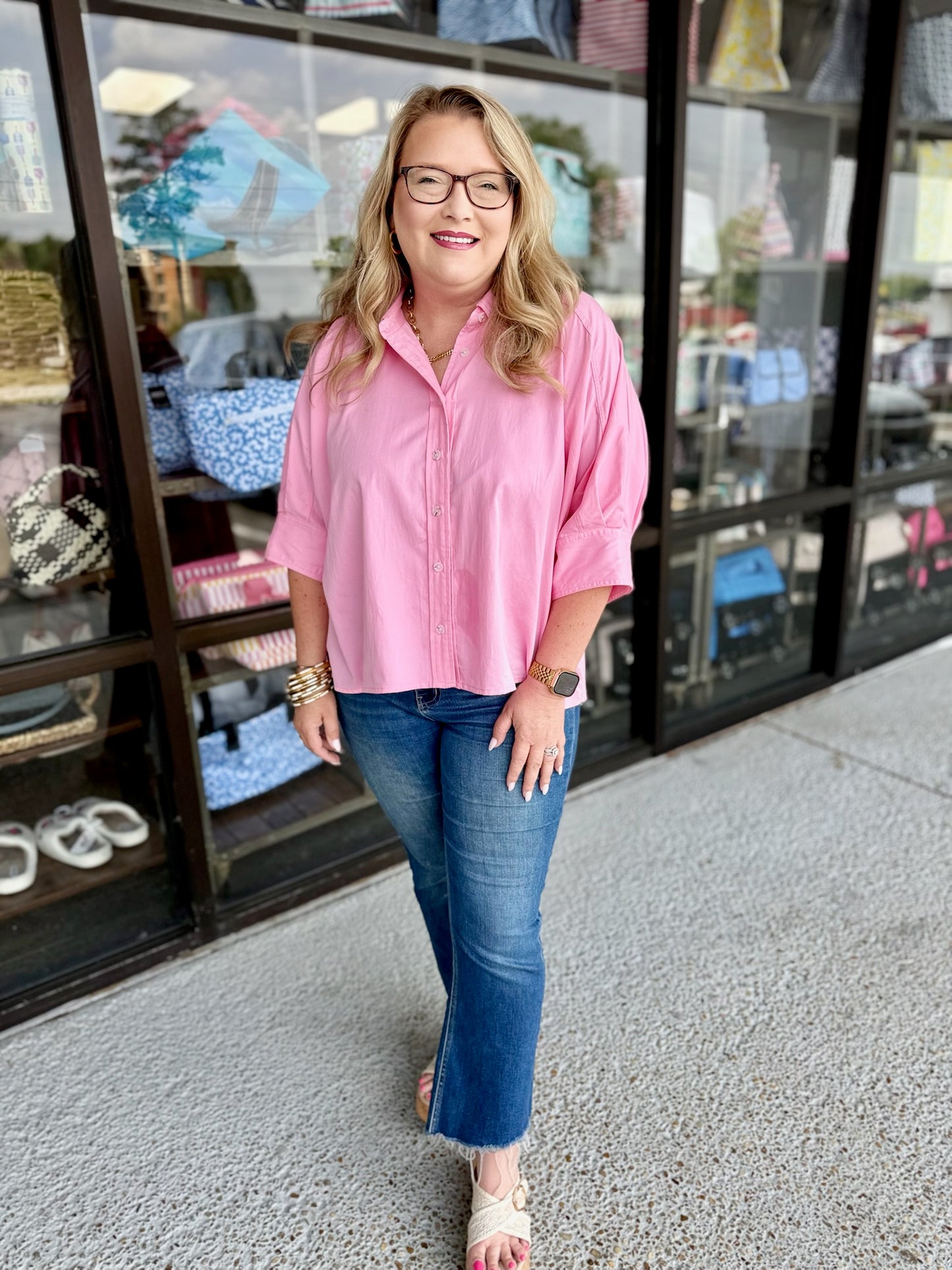 SLIGHTY HI-LOW BUTTON-UP SHIRT-HIBISCUS