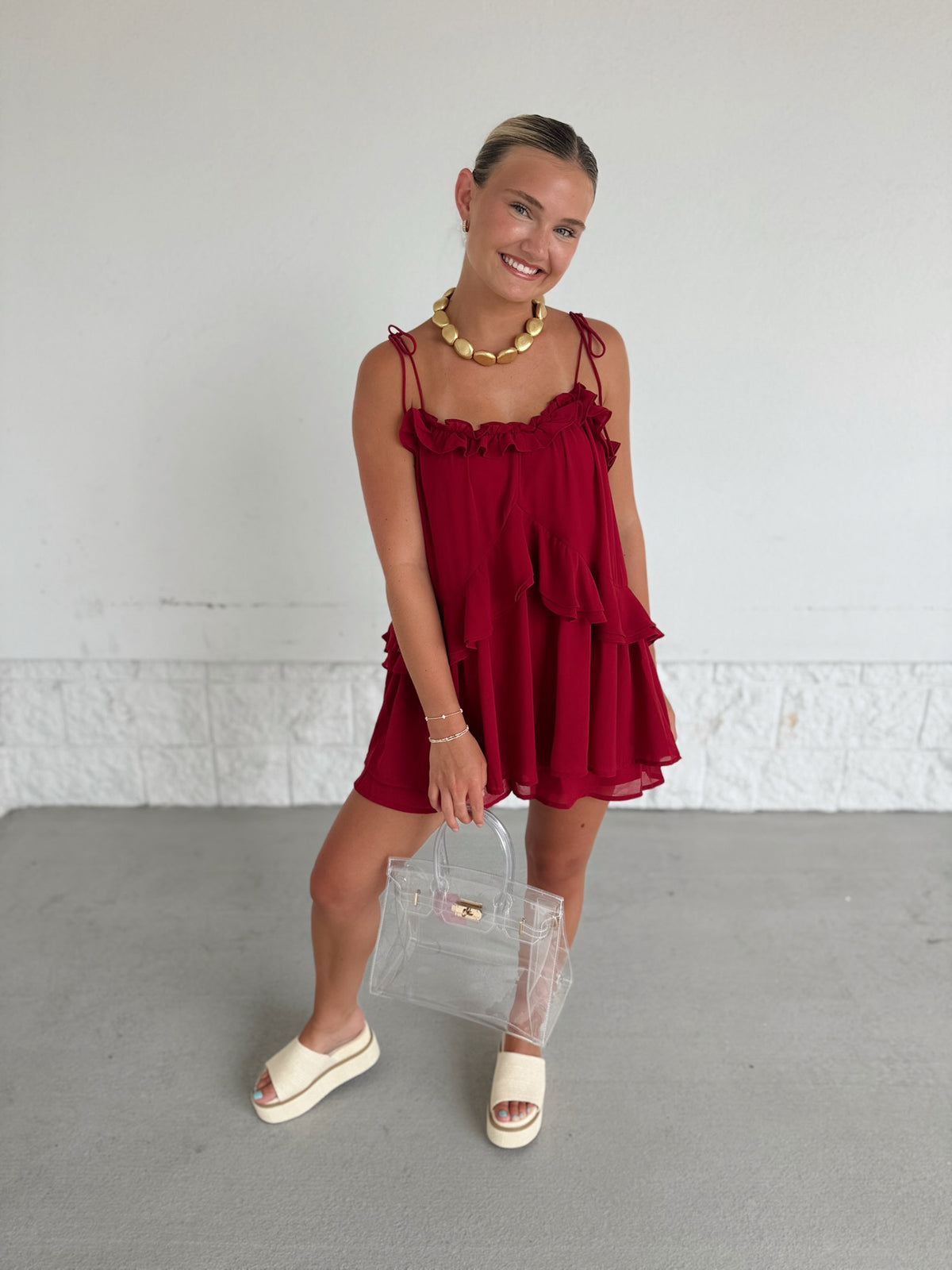 Roll with It Romper - crimson