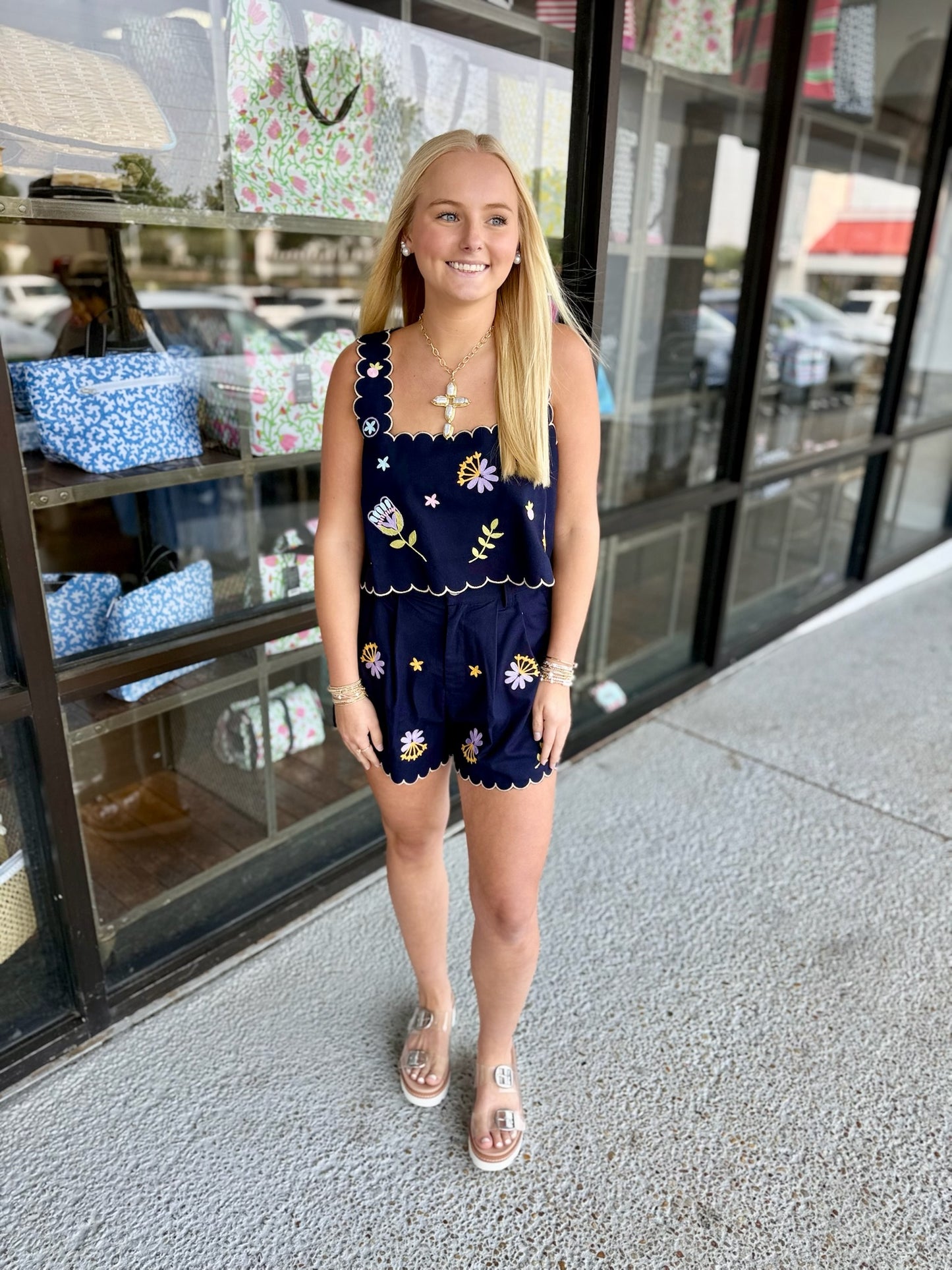 First Love Embroidered Set-Navy