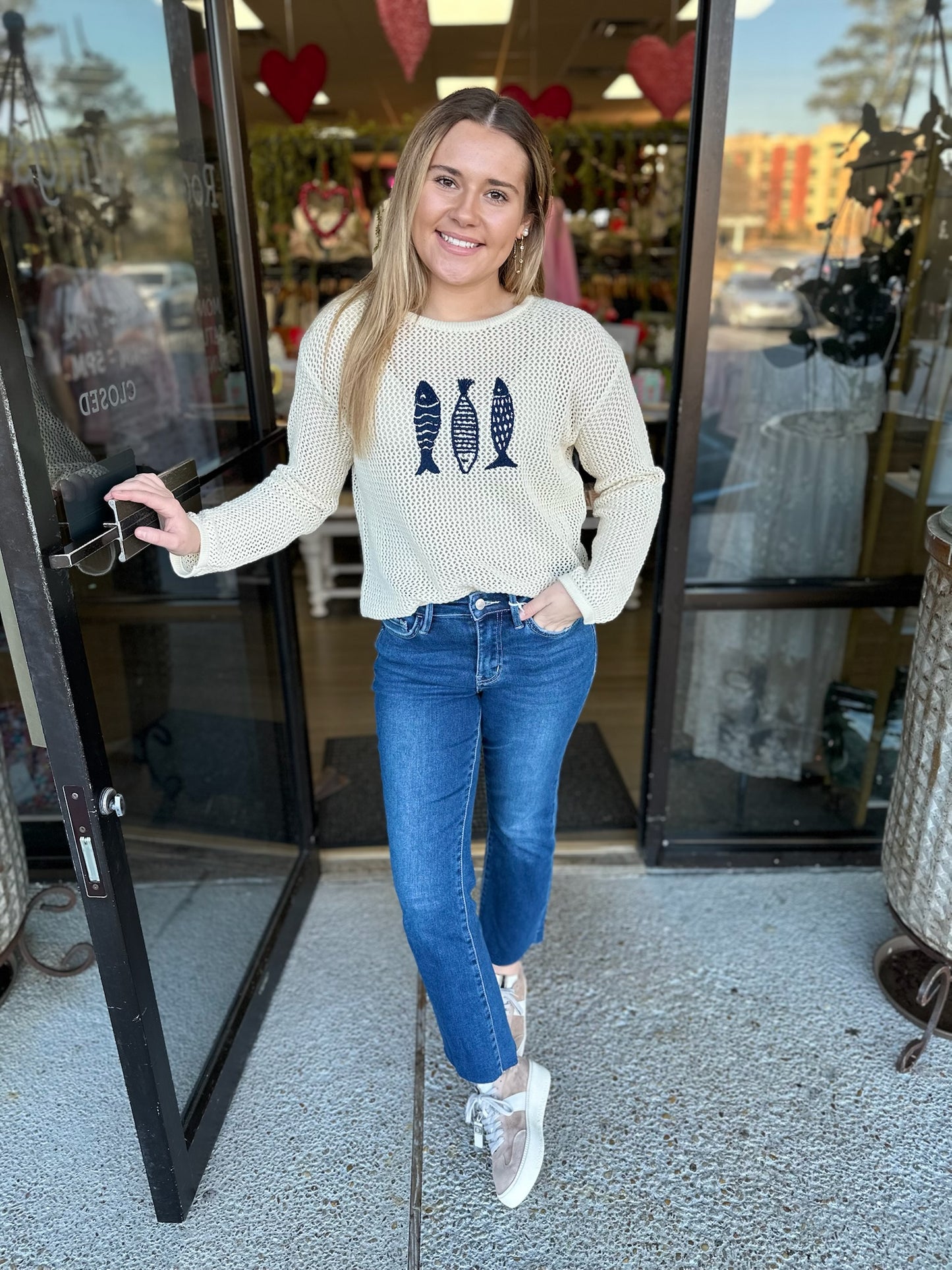 Fish Trio Sweater - natural/navy