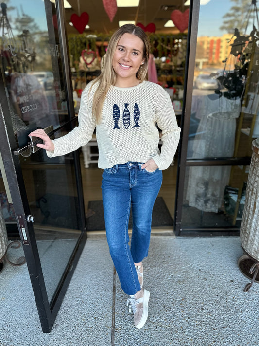 Fish Trio Sweater - natural/navy