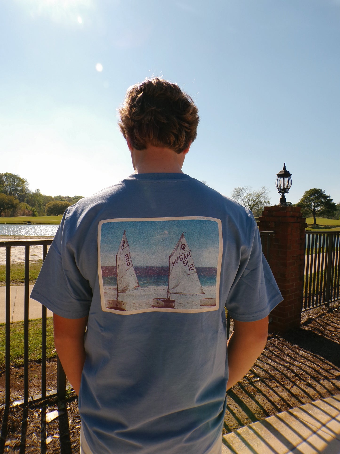 Sail Boat Postcard Tee-Washed Blue