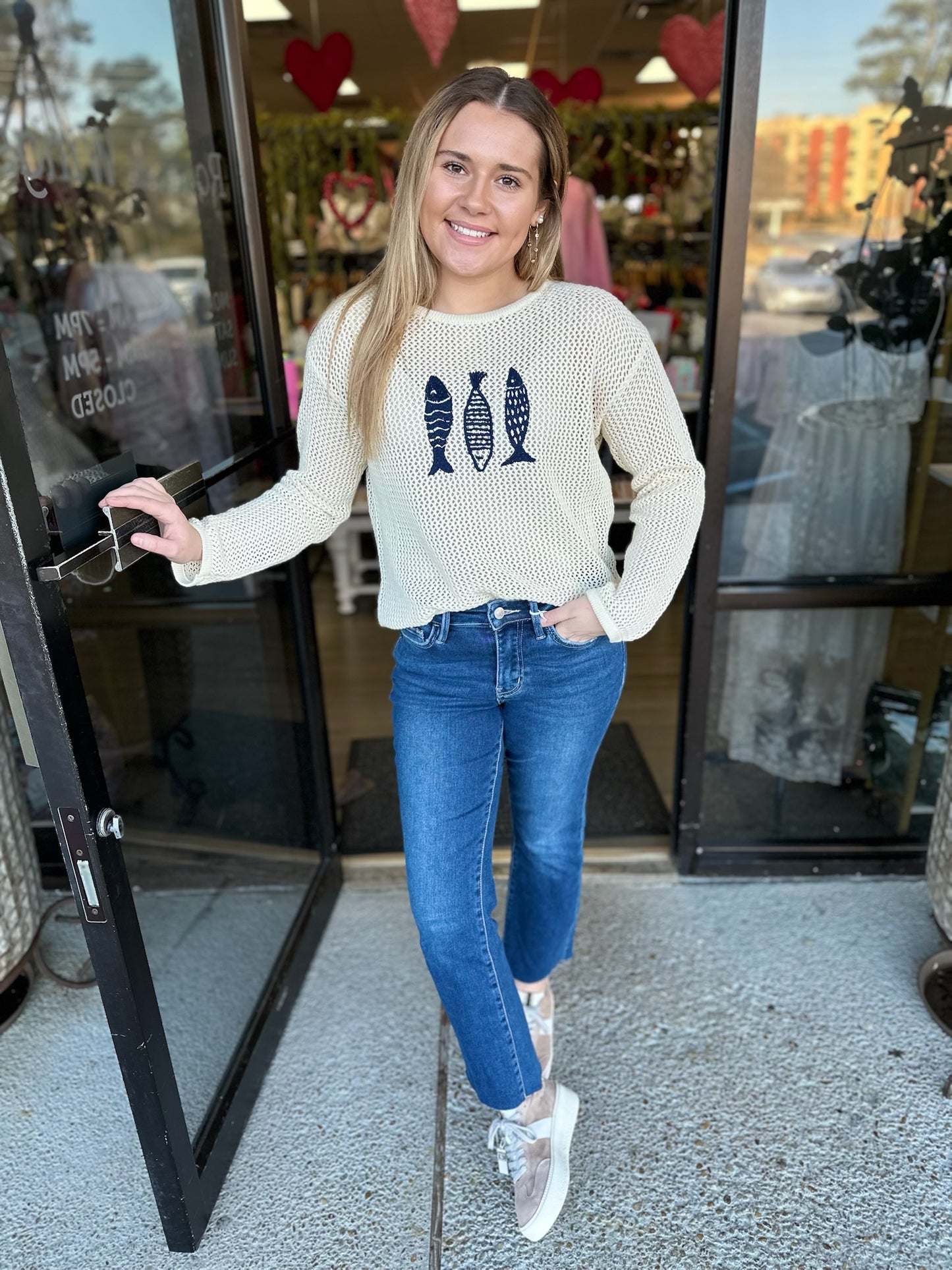 Fish Trio Sweater - natural/navy