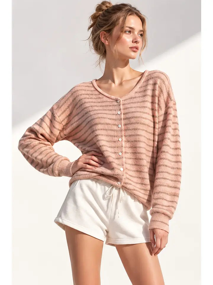 Thomas Button Up Sweater - blush