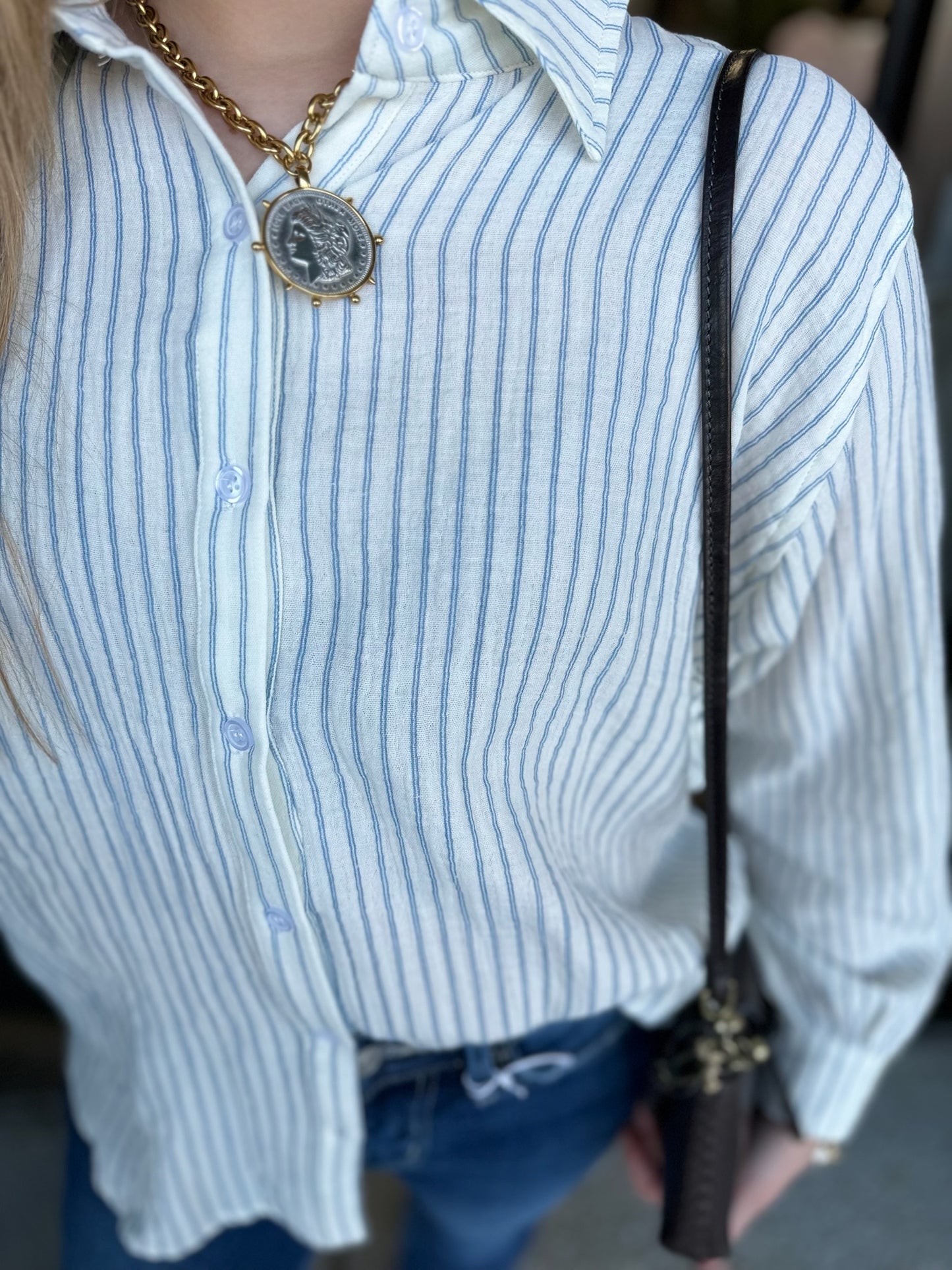 Dolman Cutie Top- cream/Blue Stripe