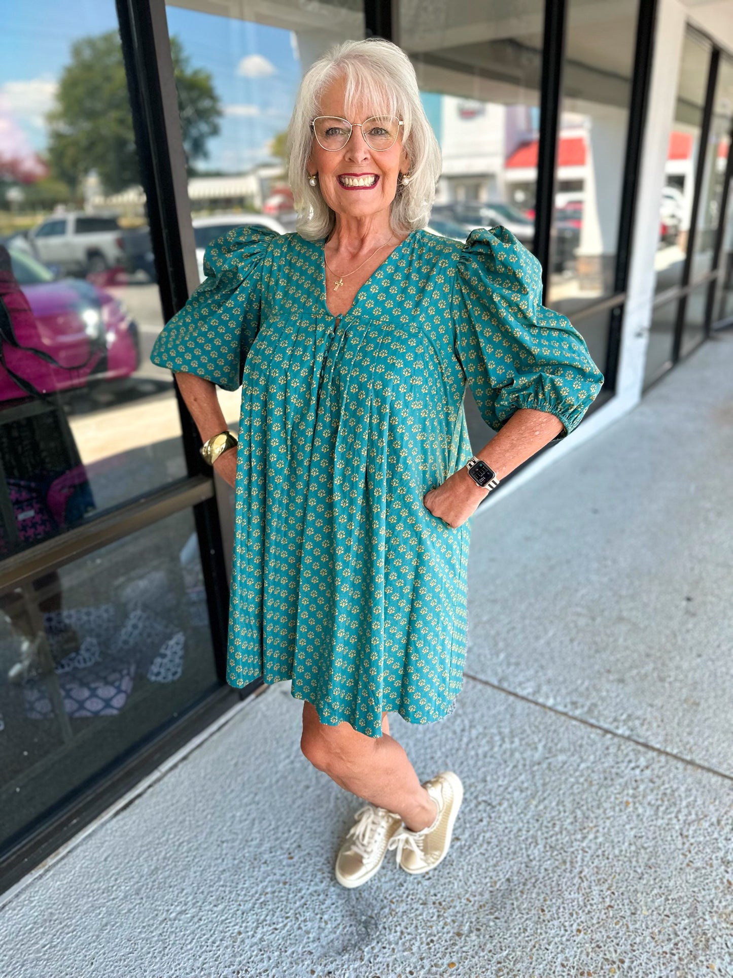 Casey Dress - Teal/Mustard Mix