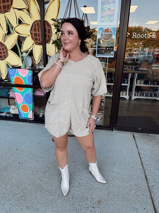 Going Through Changes Romper- Taupe