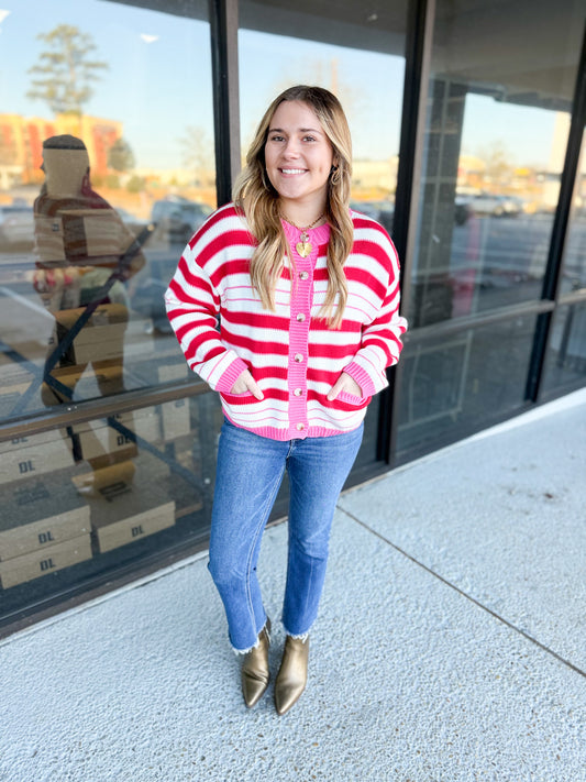 Fefe Button Up Cardi - pink mix