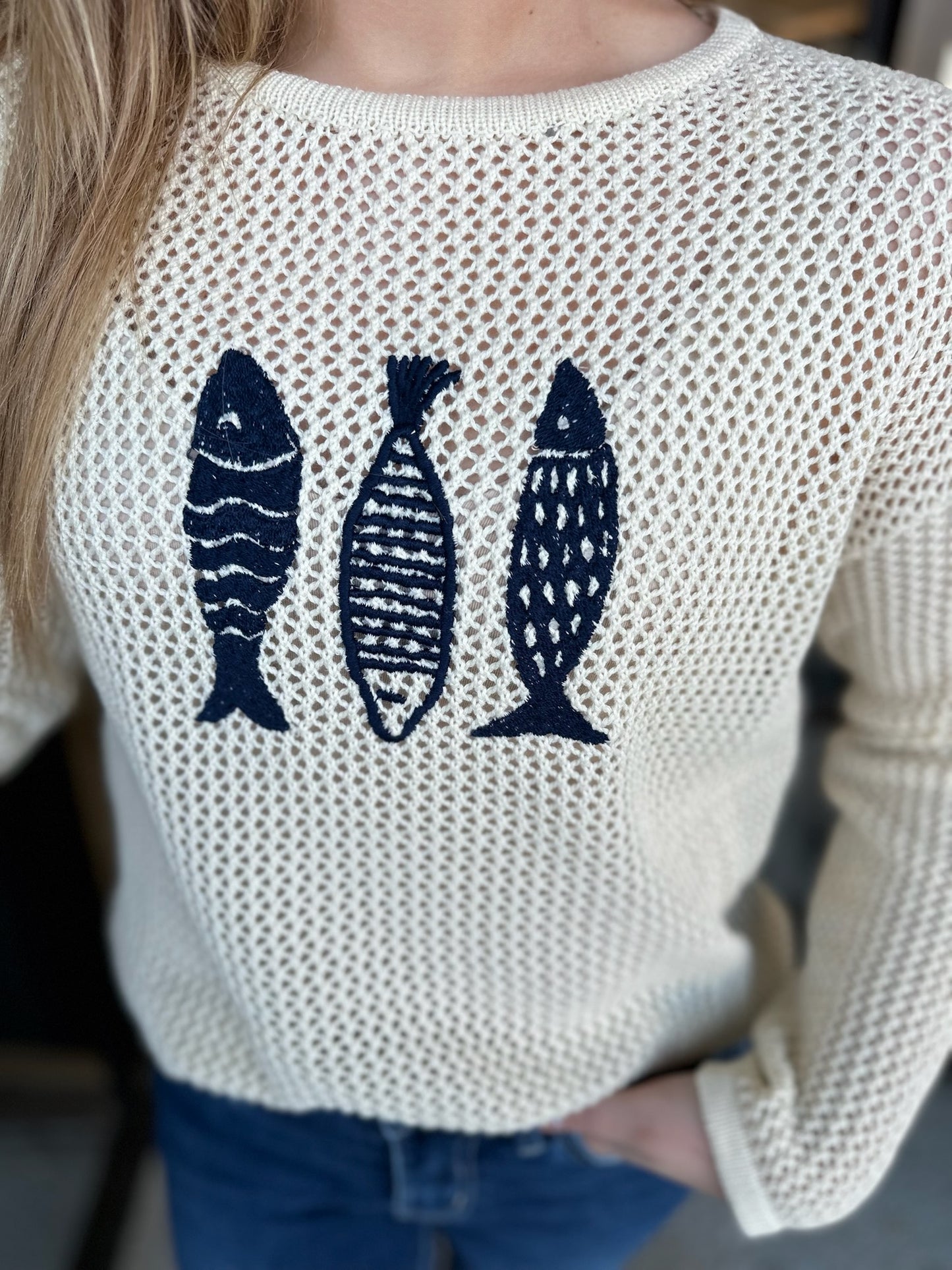 Fish Trio Sweater - natural/navy