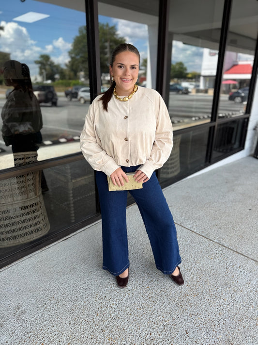 Dottie Crop Button Jacket - bone