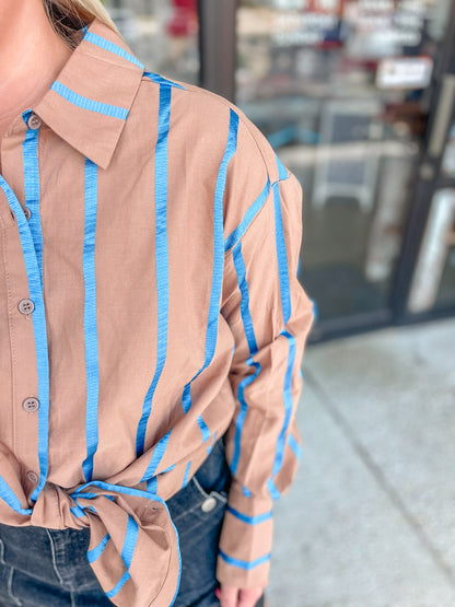 That Girl Button Up - Brown/Blue Mix