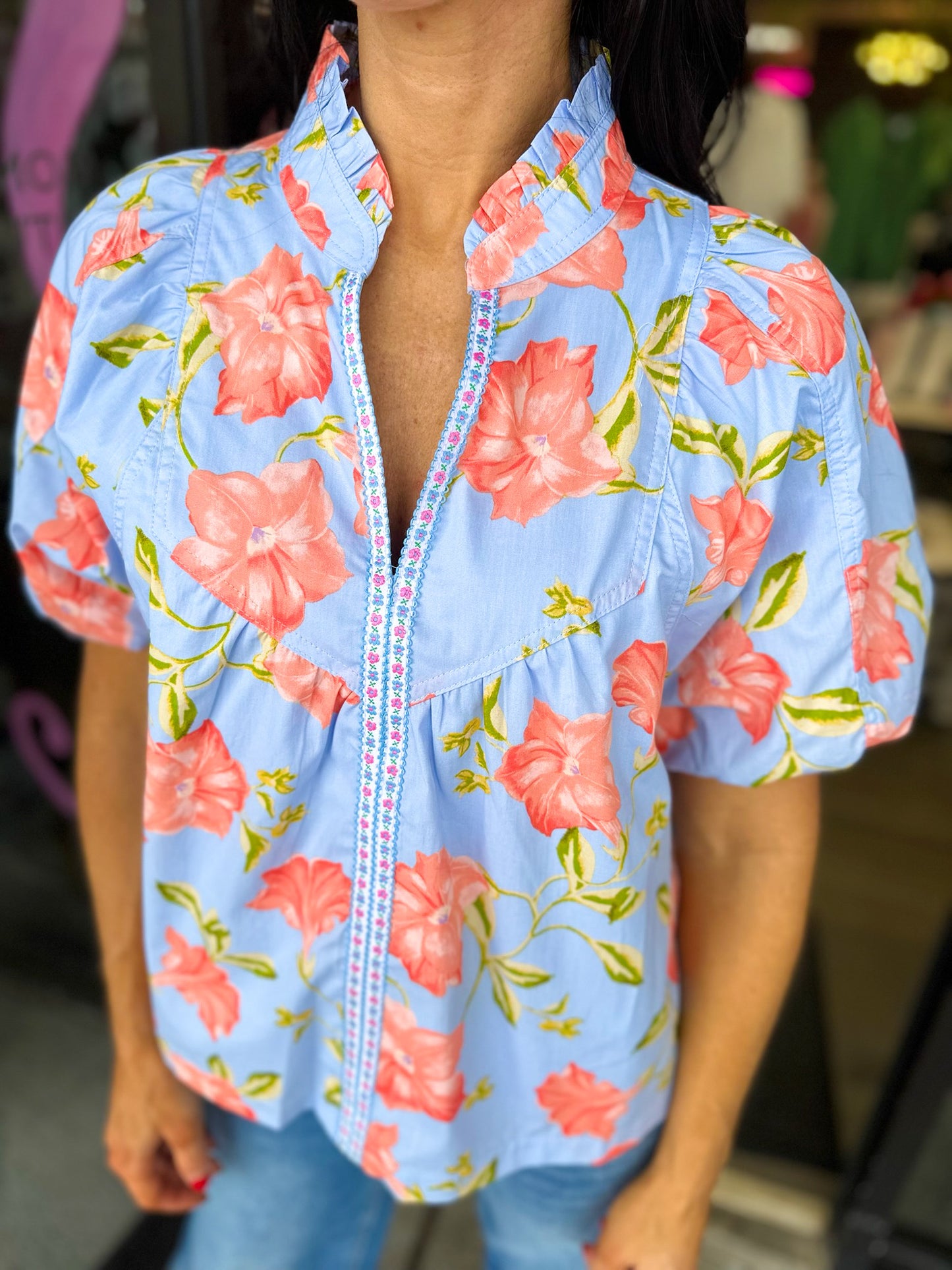 But Flowers Top - blue mix
