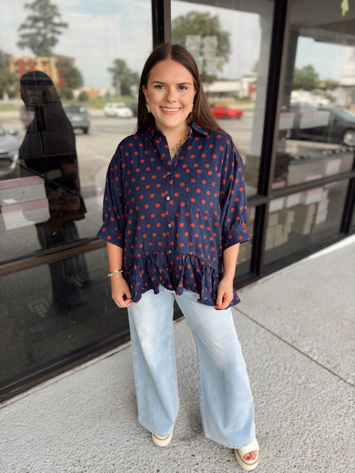 Polka Babe Top - navy rust mix