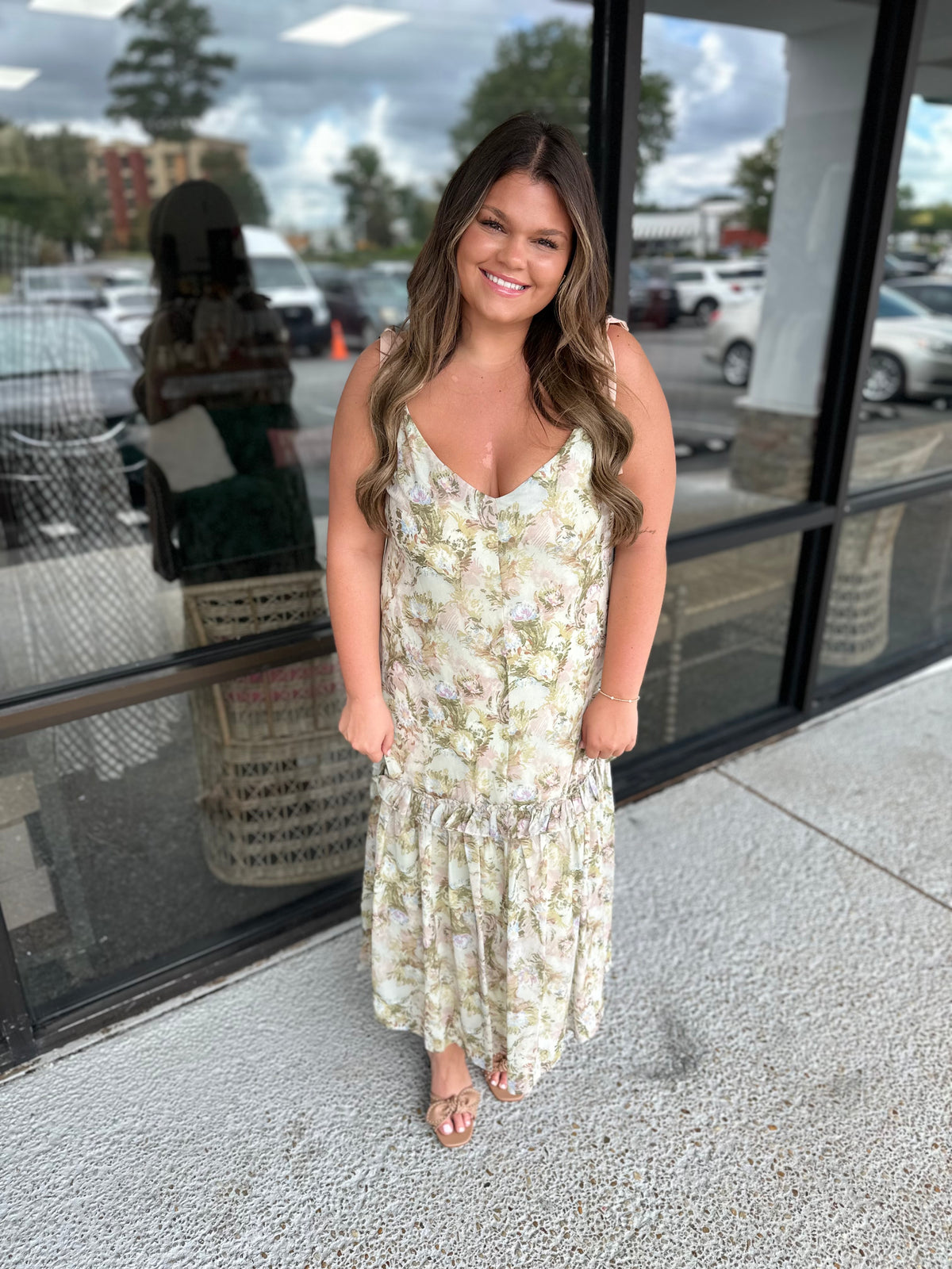 Christina Midi Dress - moss/peach multi
