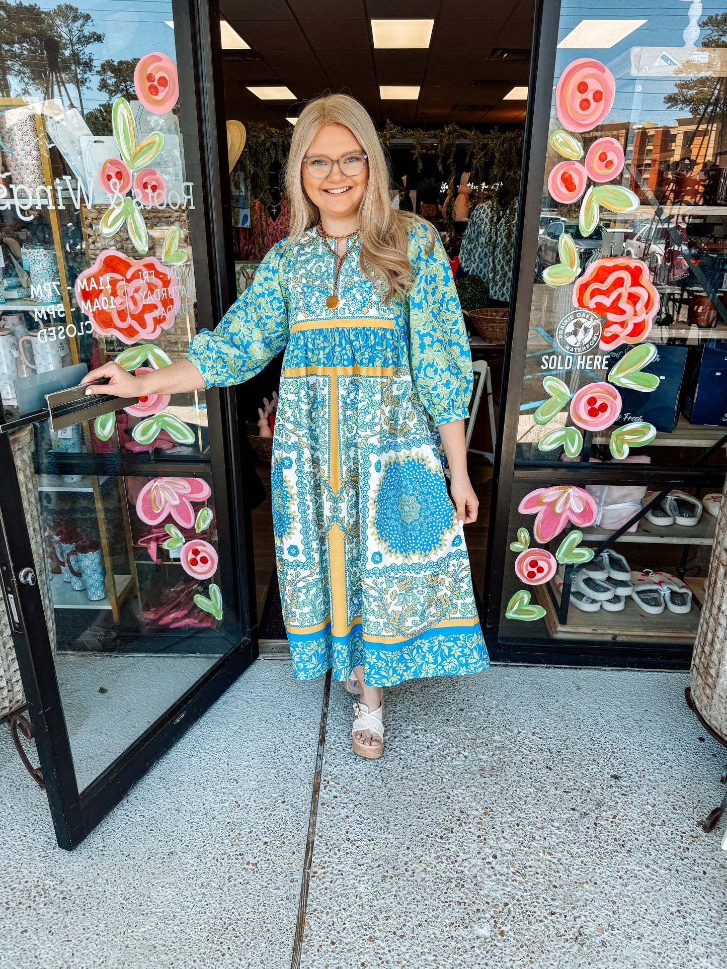 Boho Print Midi Dress-Aqua