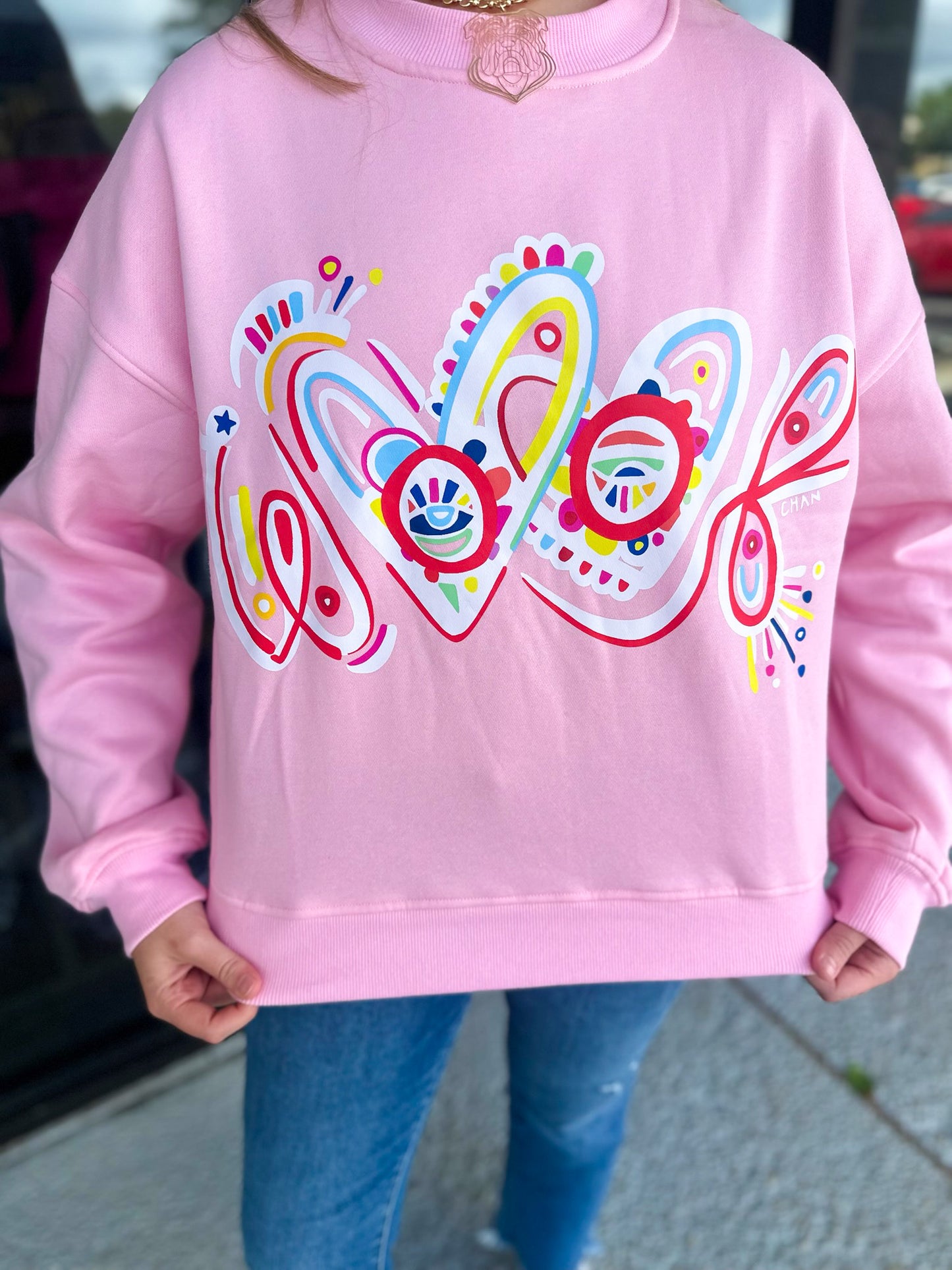 “Woof” Crewneck-Pink