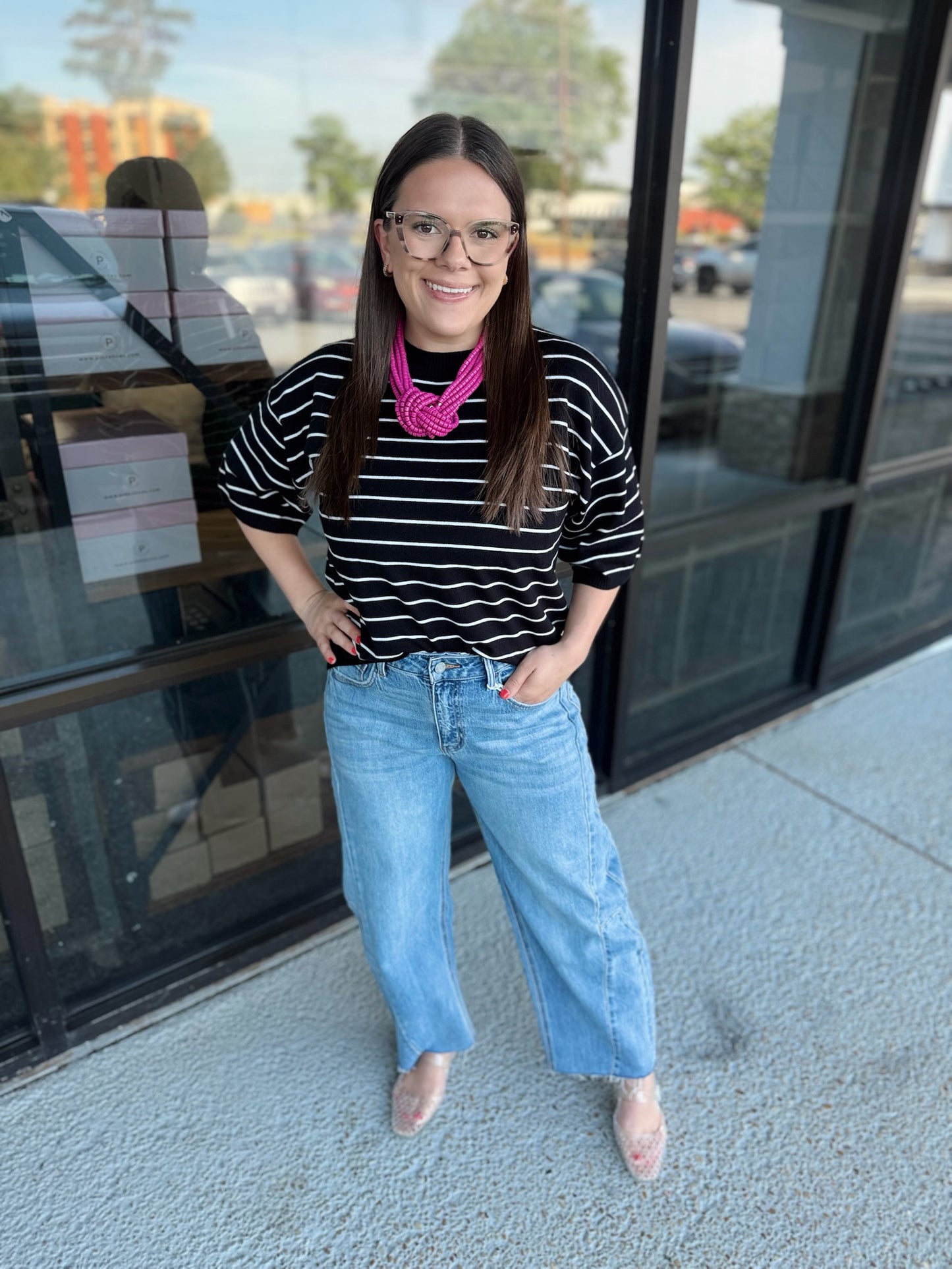 Striped Get Away Top - black mix