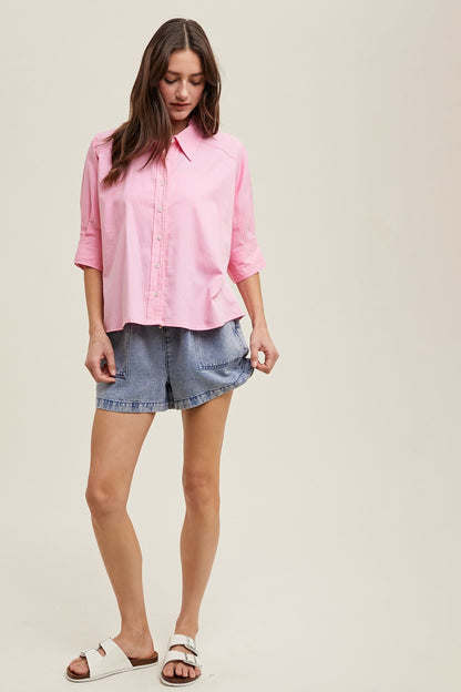 SLIGHTY HI-LOW BUTTON-UP SHIRT-HIBISCUS
