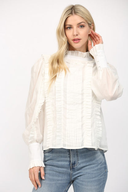 Ruffle Tucked Blouse- Off White
