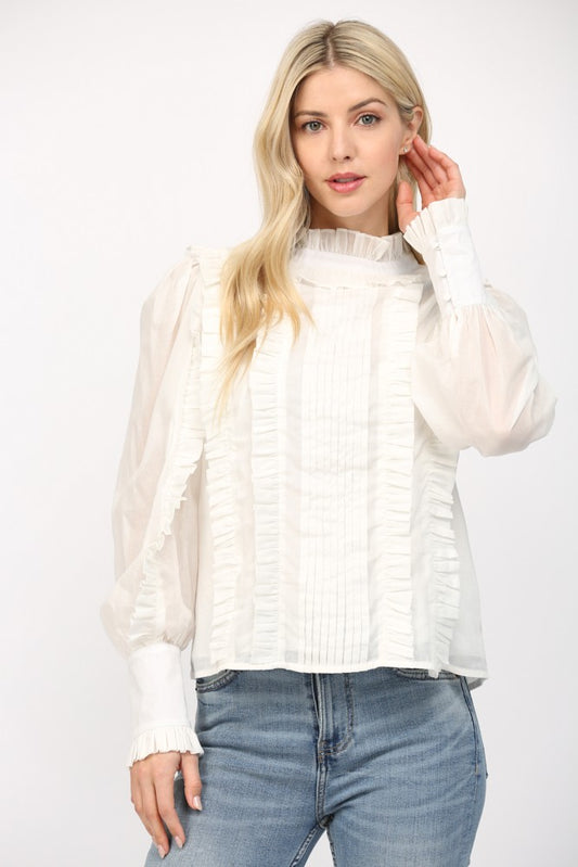 Ruffle Tucked Blouse- Off White