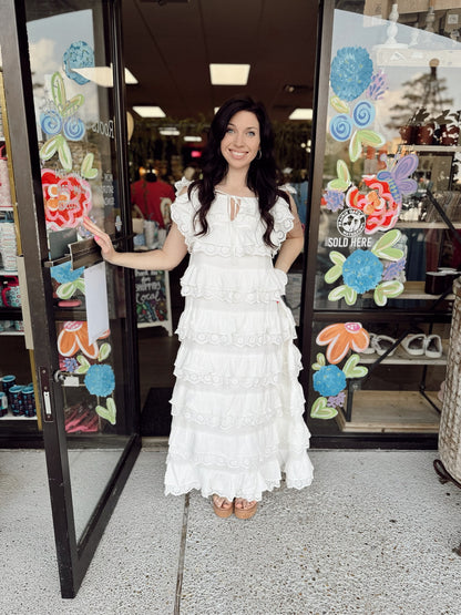 Lace Contrast Tiered Maxi-Off White