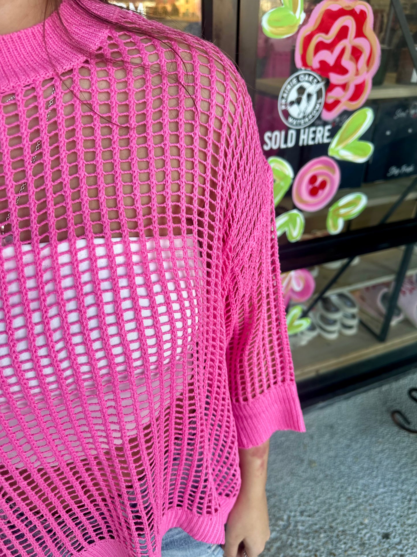 Fish Net Knit Top- Pink