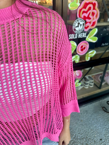 Fish Net Knit Top- Pink