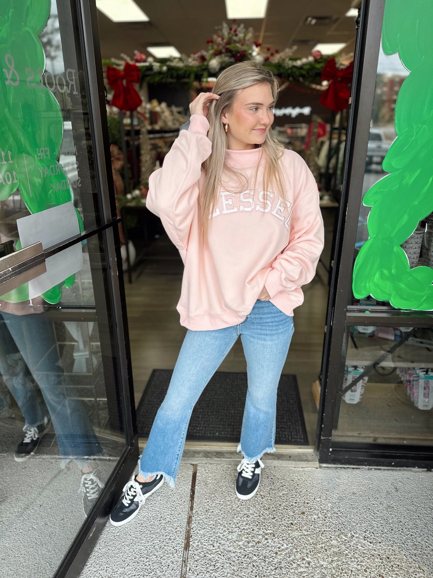 Blessed Embroidered Mockneck-Baby Pink