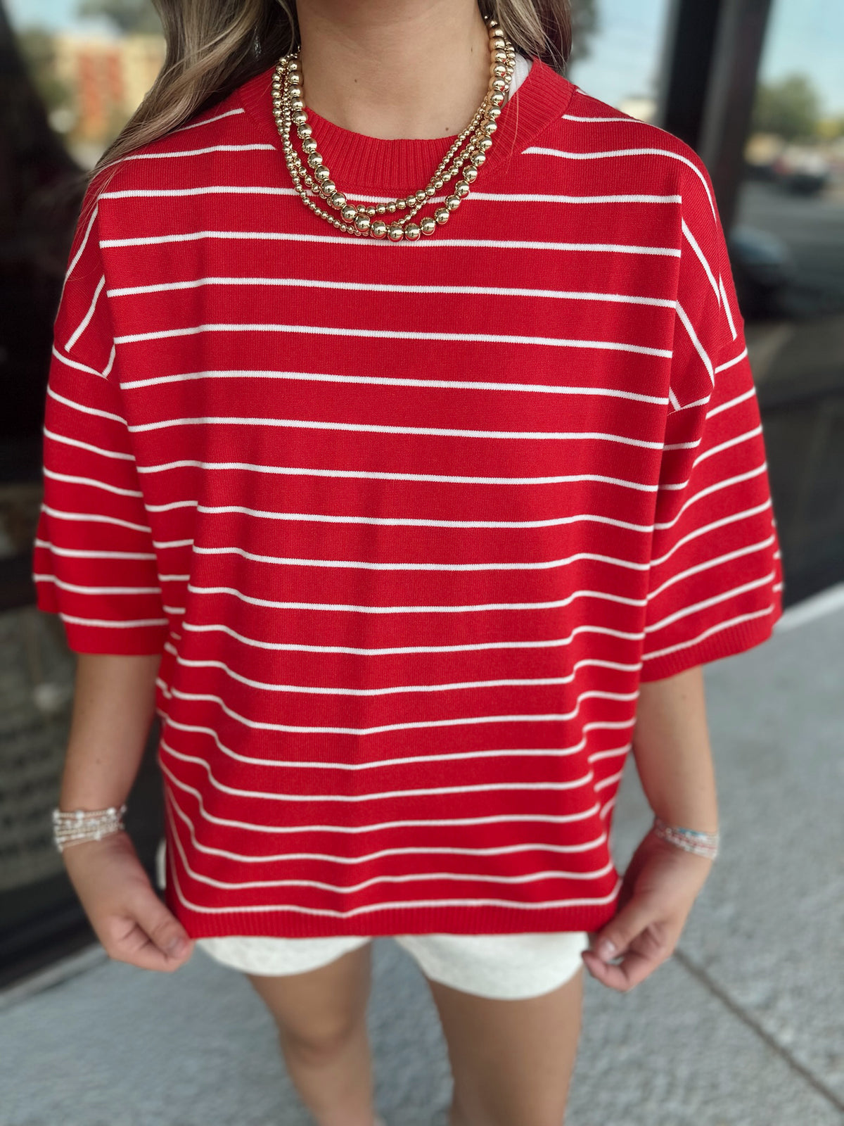 Striped Get Away Top - red