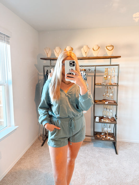 On The Go Terry Romper- Sage