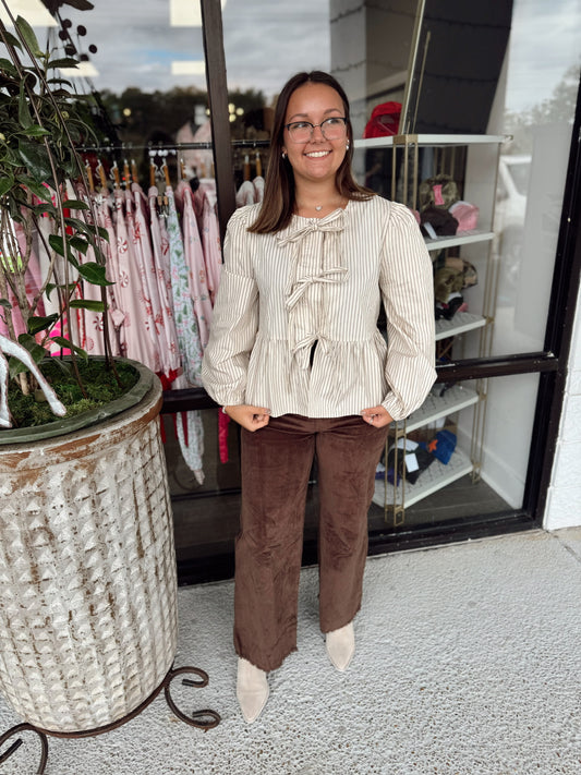 Striped Woven Blouse- Beige/Brown