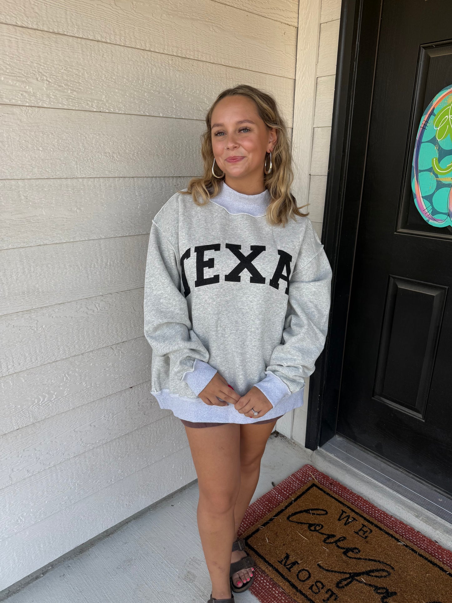 TEXAS/TX Reversible Mockneck-Heather Grey