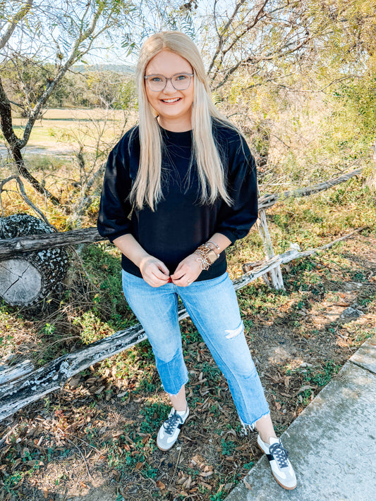 Peasant Sweatshirt Top- Black