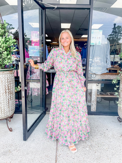 Field of Wildflowers Dress- green/Pink Multi