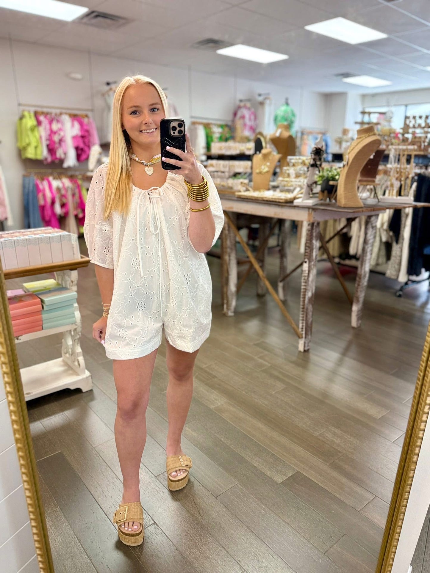 COTTON EYELET BILLOWY ROMPER