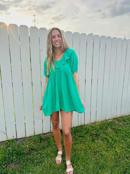 Baby Doll Mini Dress- Green