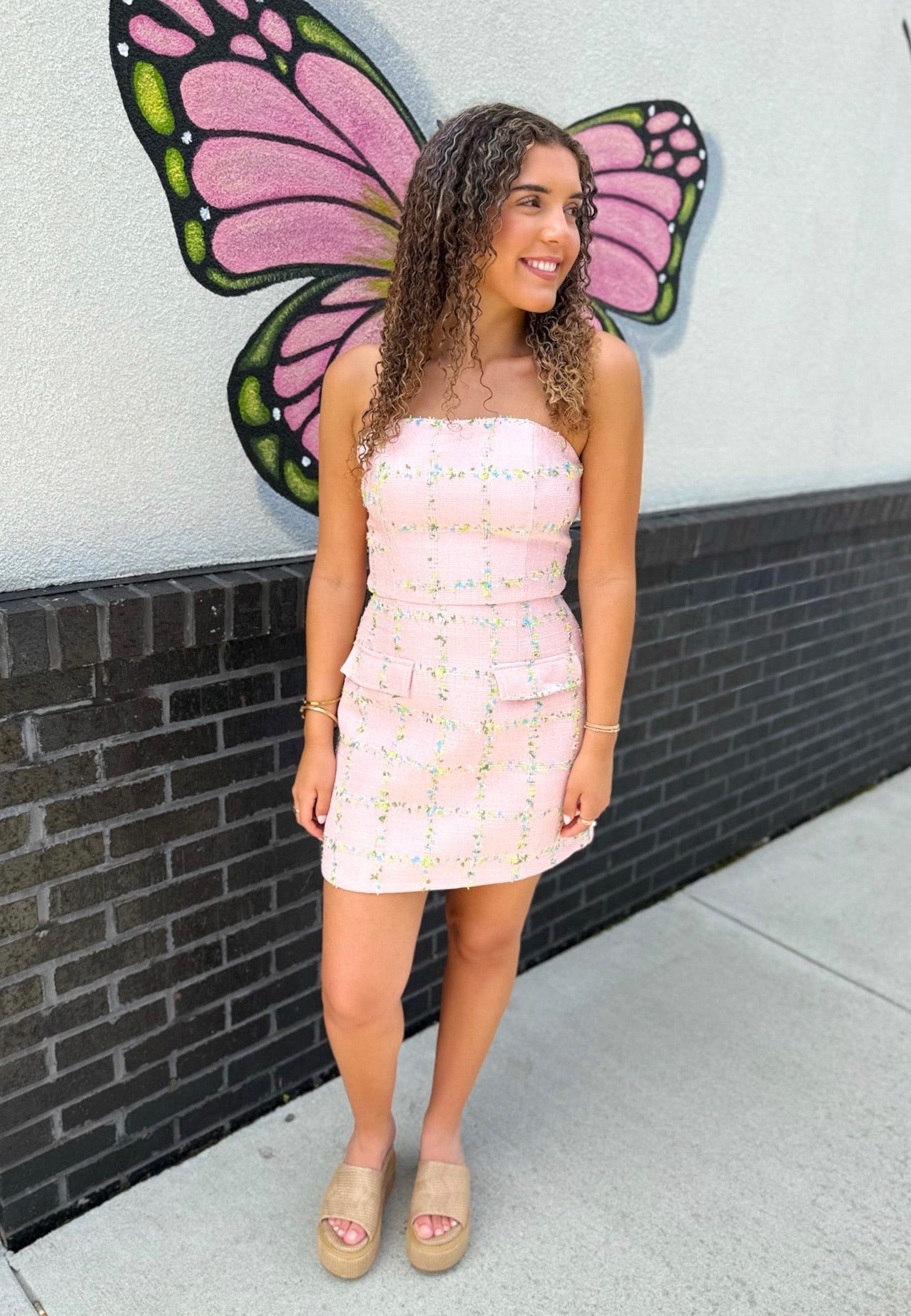 Tweed Dress - Blush Pink