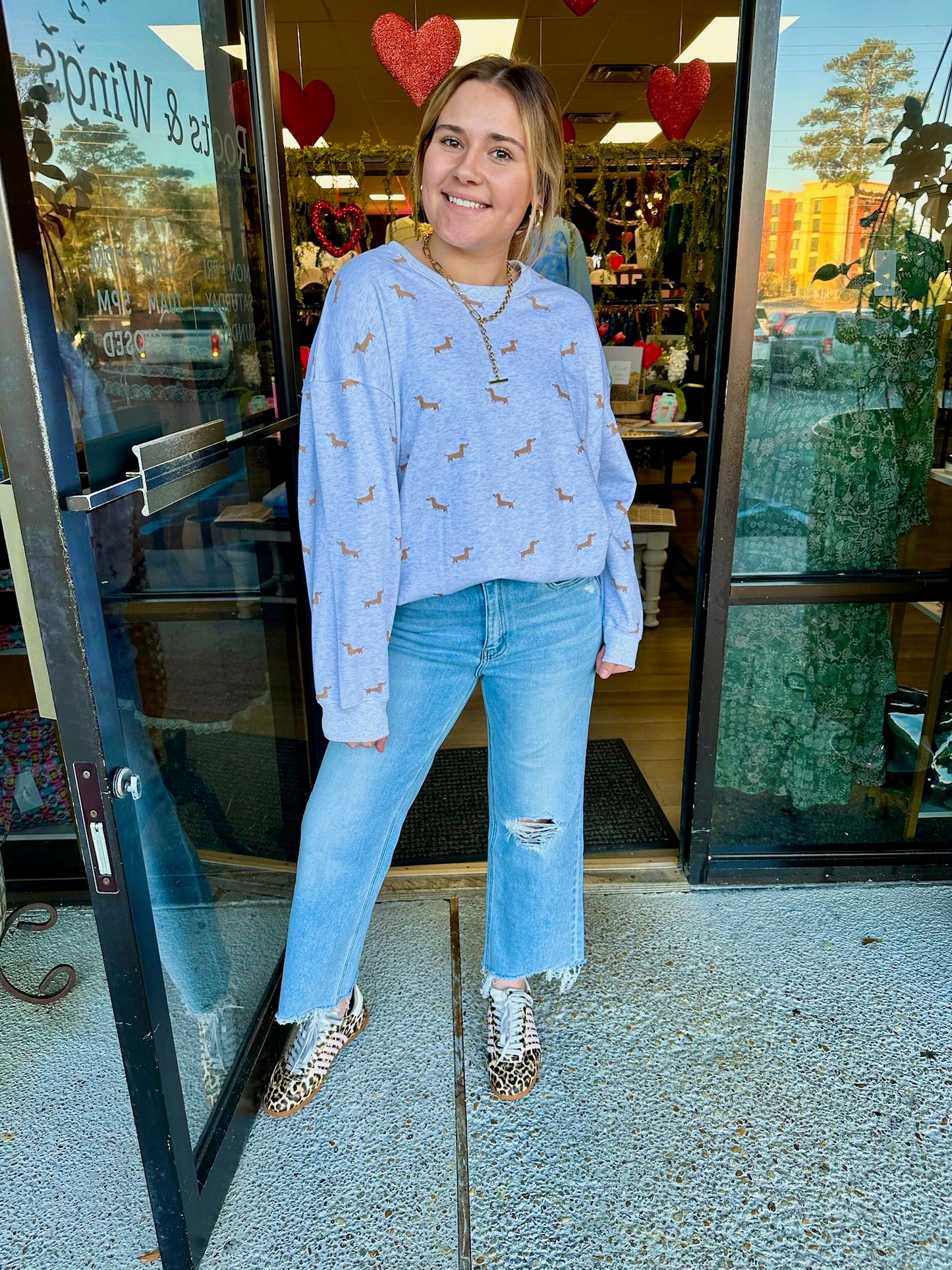 All Over Dachshund Sweatshirt - heather grey