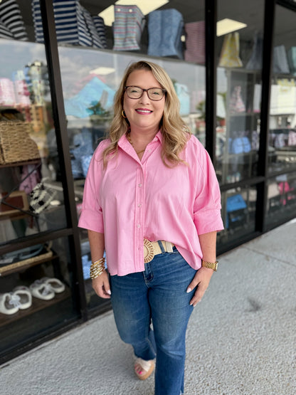 SLIGHTY HI-LOW BUTTON-UP SHIRT-HIBISCUS