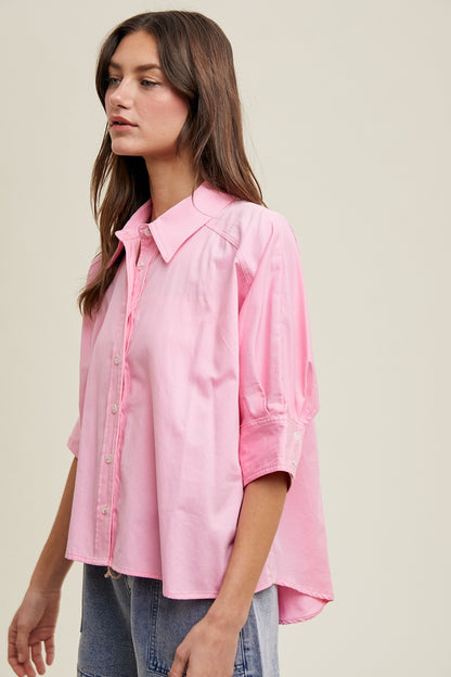 SLIGHTY HI-LOW BUTTON-UP SHIRT-HIBISCUS