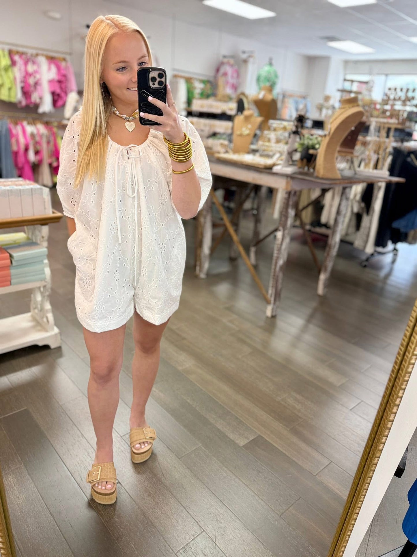 COTTON EYELET BILLOWY ROMPER