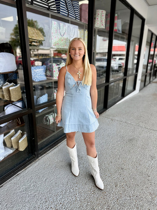 Cut Out V-Neck Denim Mini