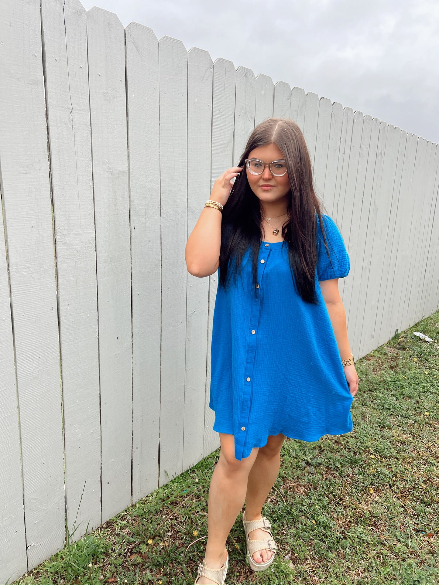 Buttoned Kiss Dress- Blue