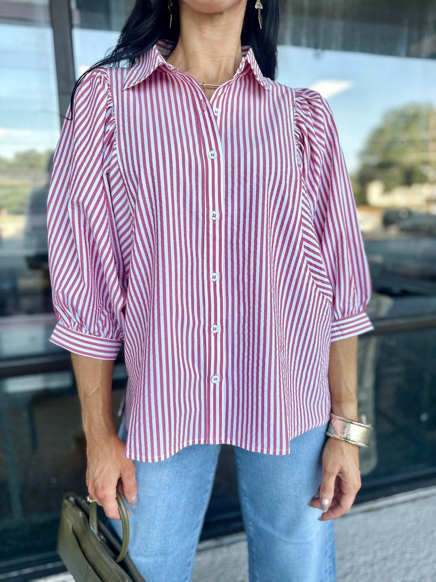 Jo Jo Top- maroon stripe