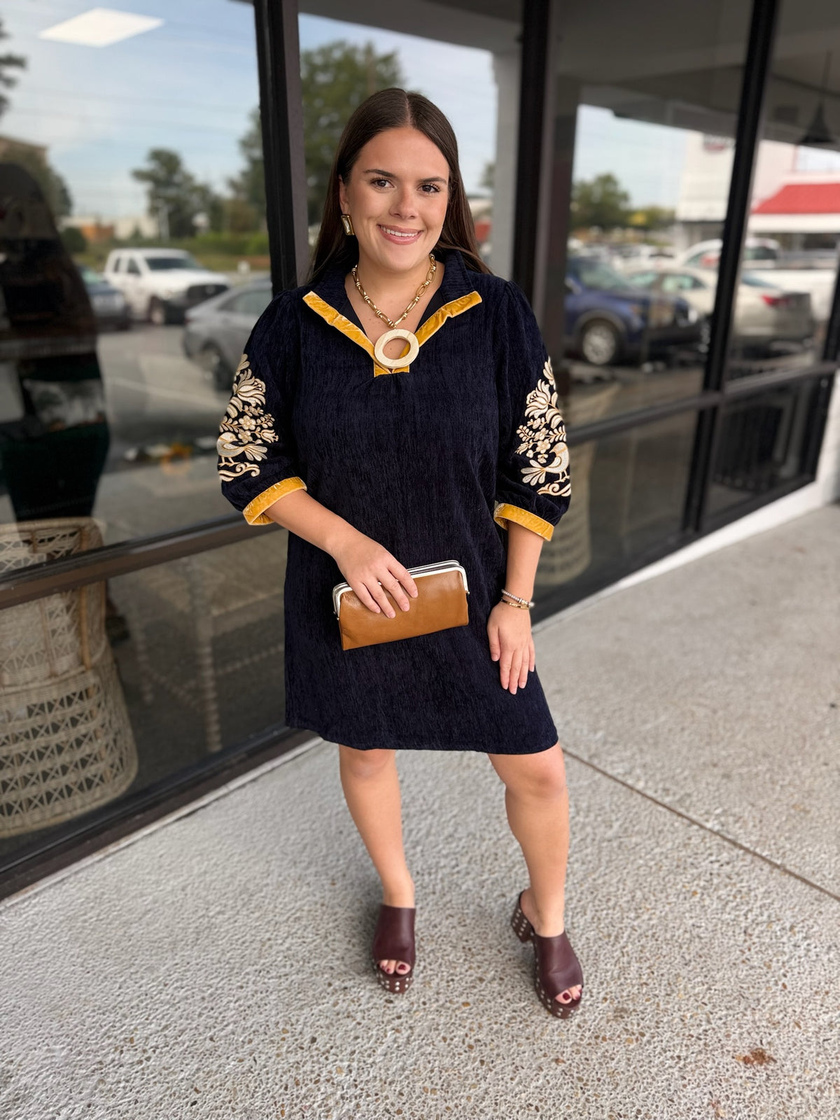 Velvet Baby Dress - Navy