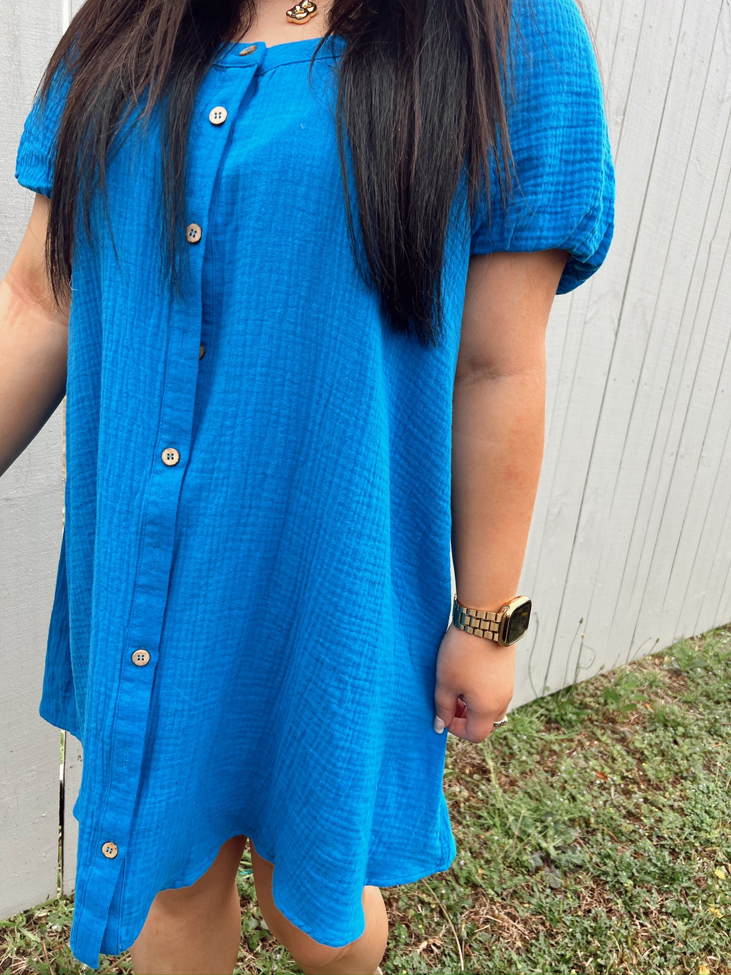 Buttoned Kiss Dress- Blue