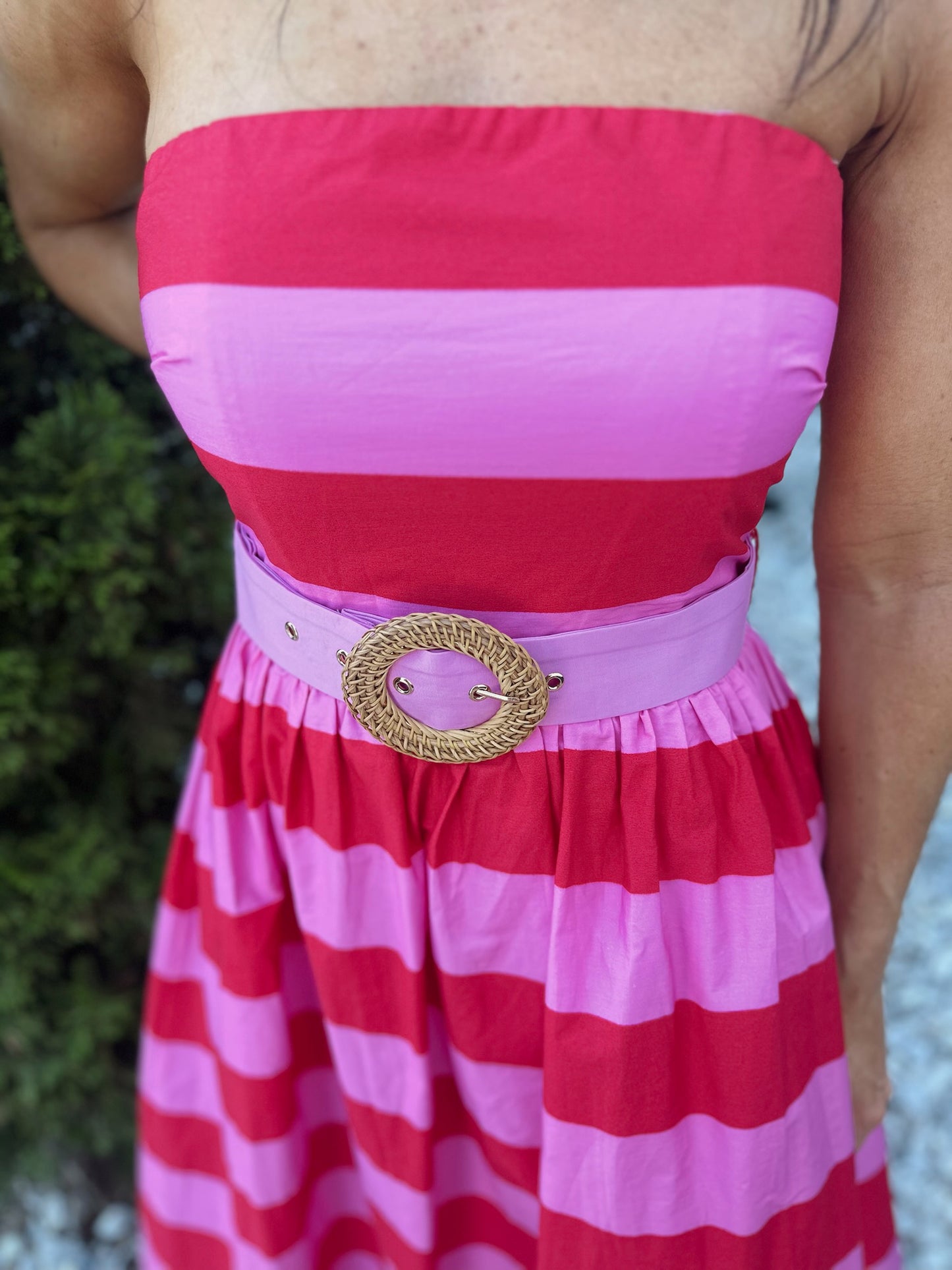 Stripes + Belt Midi - red