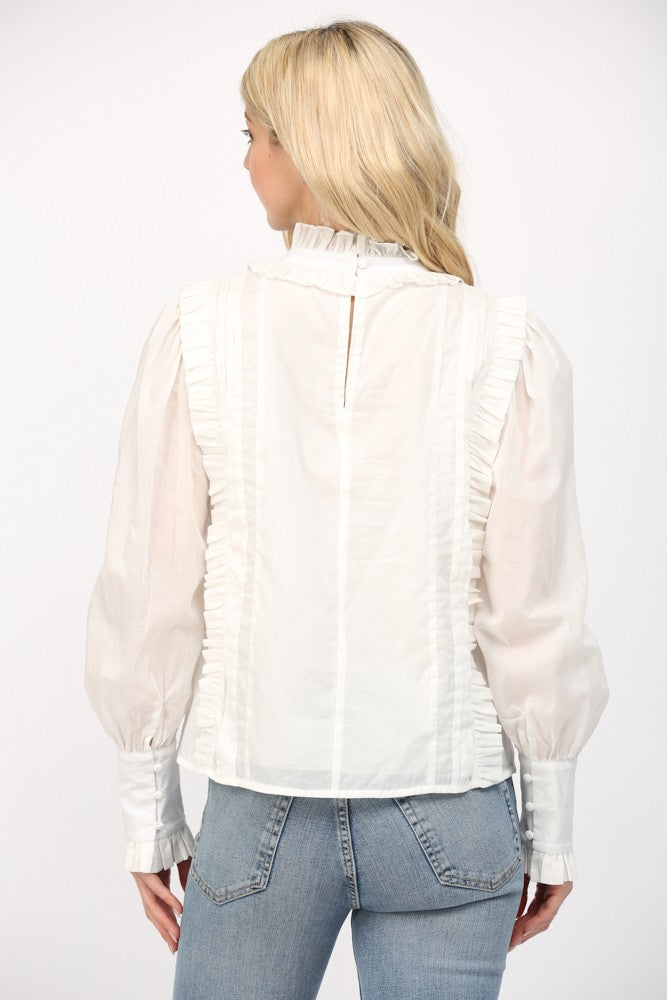 Ruffle Tucked Blouse- Off White