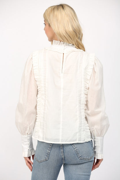Ruffle Tucked Blouse- Off White