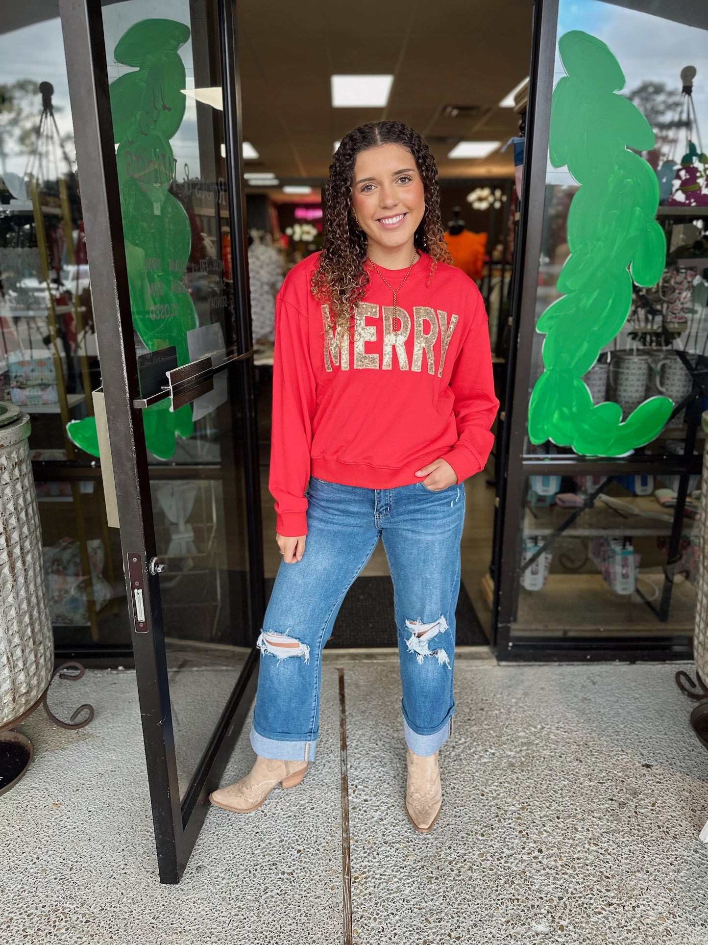 Merry Sequin Sweatshirt - Red/Gold